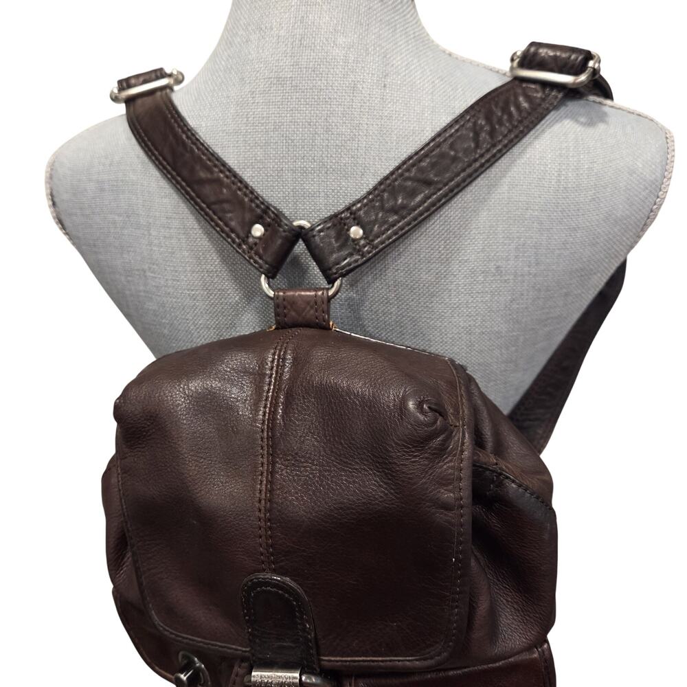 Y2K Slouchy Leather Backpack Brown Utility Bag Cargo Pocket Vintage Boho Grunge - Picture 5 of 16